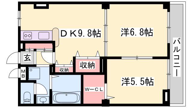 パークハイム弐番館A棟(2DK/3階)の間取り写真