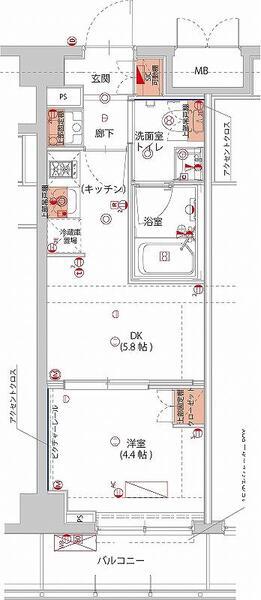 ハーモニーレジデンス神楽坂ヒルズセカンド(1DK/2階)の間取り写真