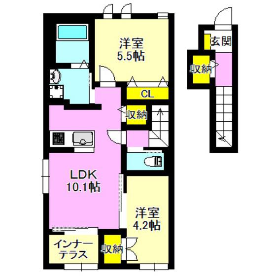 ドルチェ(2LDK/2階)の間取り写真