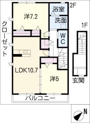 LAVANDE E(2LDK/2階)の間取り写真