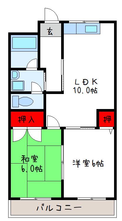 マンションエバーグリーン(2LDK/4階)の間取り写真