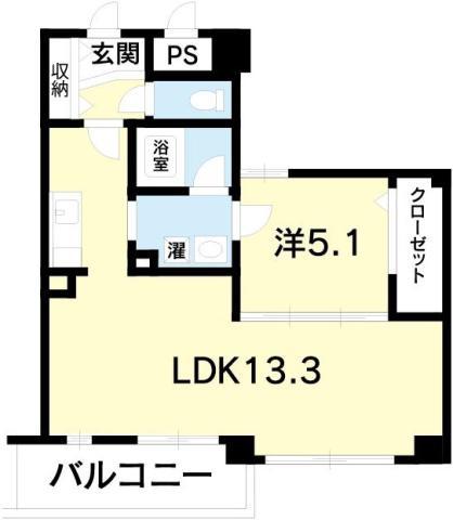 CUBE-G中通町(1LDK/7階)の間取り写真