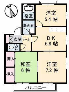 ディアス戸坂新町B棟(3DK/2階)の間取り写真
