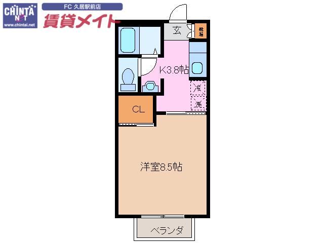 プレザントハイツ久居B(1K/1階)の間取り写真