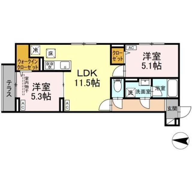 セレスティア柴又II(2LDK/1階)の間取り写真