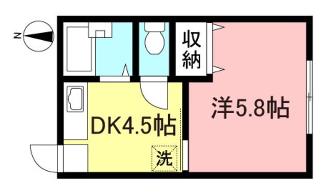 第五白王ハイツ(1DK/2階)の間取り写真