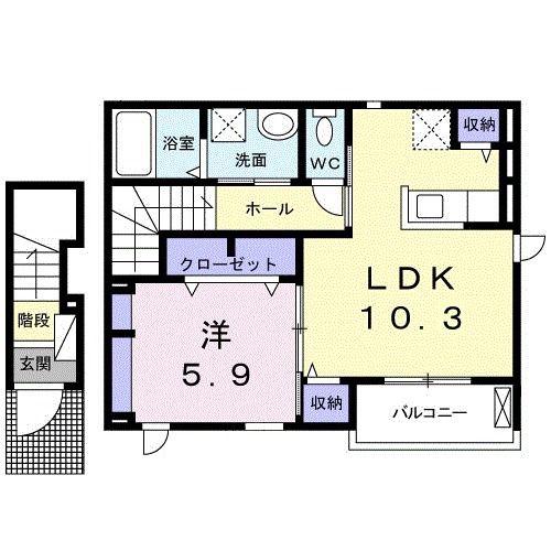 ESPERANZA 広輝 B(1LDK/2階)の間取り写真