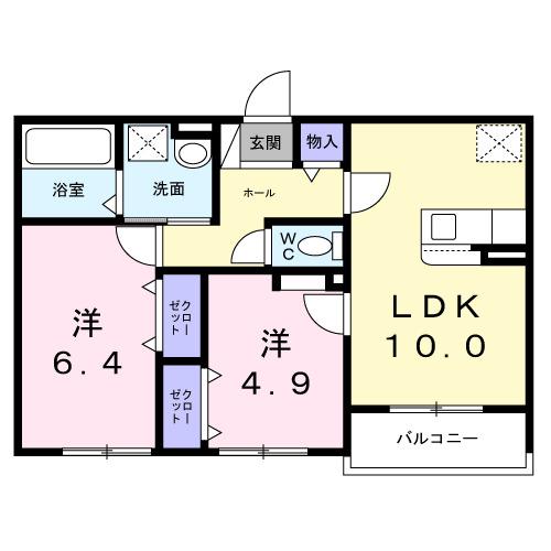 エスポワール(2LDK/2階)の間取り写真