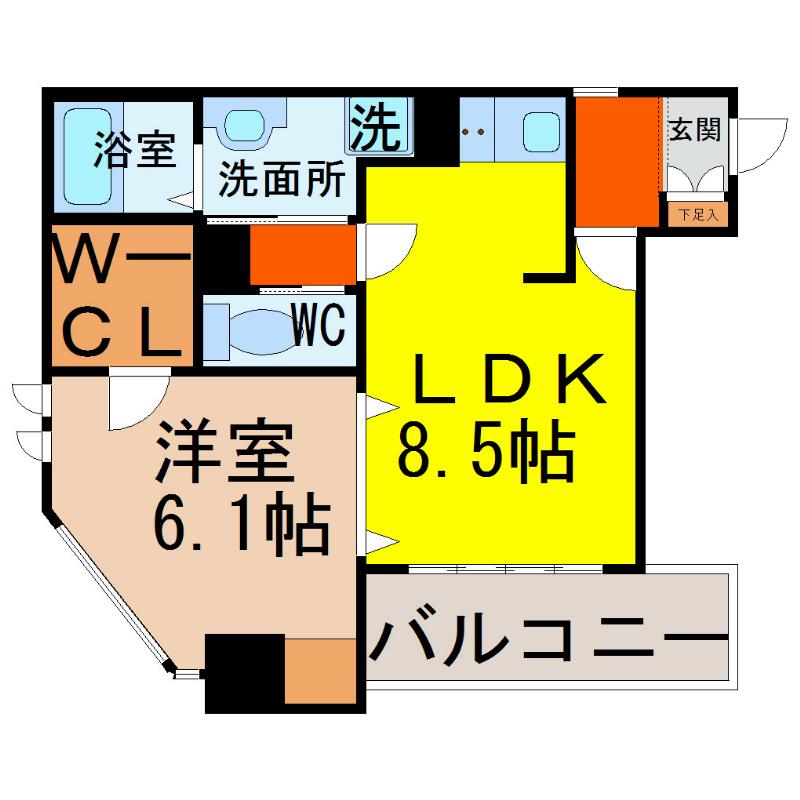 フラット大須(1LDK/3階)の間取り写真