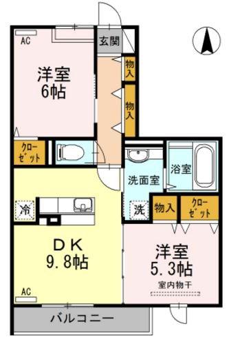 AMOUR櫻花アムールオウカ(2DK/3階)の間取り写真