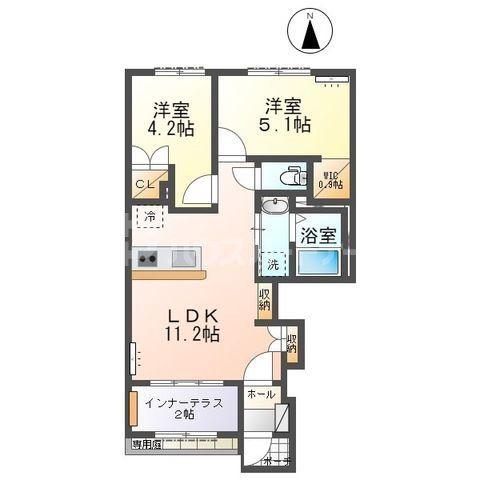 エスターテ(2LDK/1階)の間取り写真