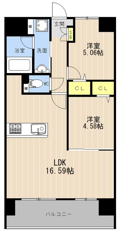 LIBTH菊陽II(2LDK/6階)の間取り写真