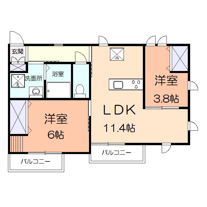 メゾン ファミユ(2LDK/2階)の間取り写真