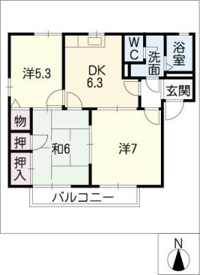 ヴェルドミール葵D棟(3DK/1階)の間取り写真
