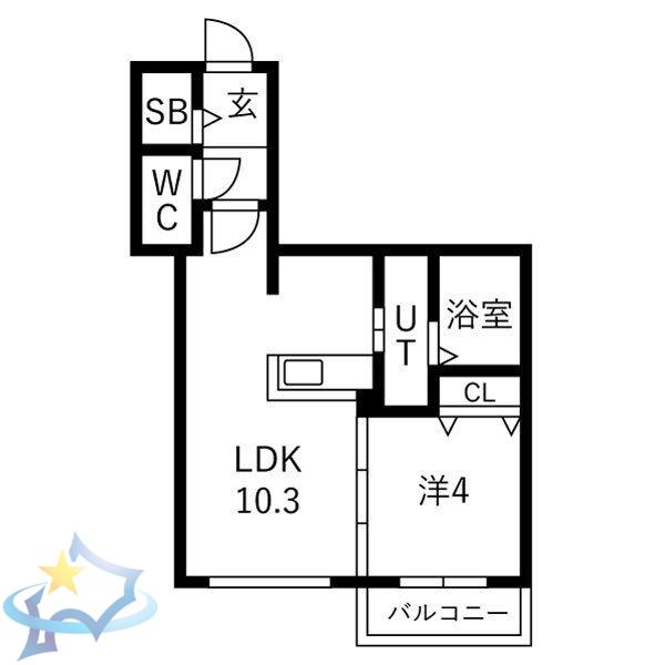ALIVIS宮の森(1LDK/2階)の間取り写真
