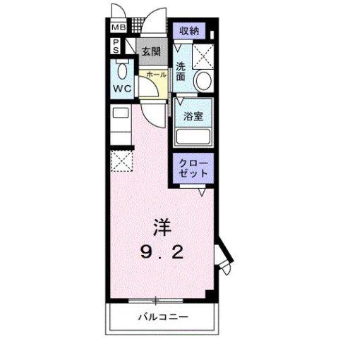 ウエストヒルB(ワンルーム/2階)の間取り写真