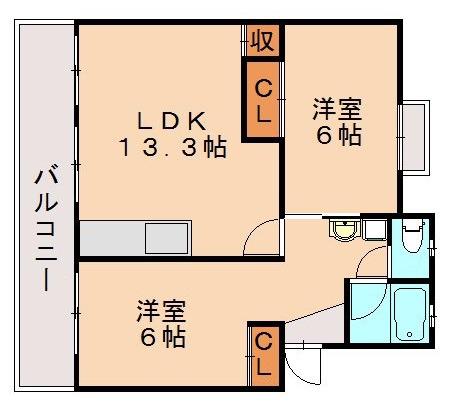 オオタニビル(2LDK/2階)の間取り写真