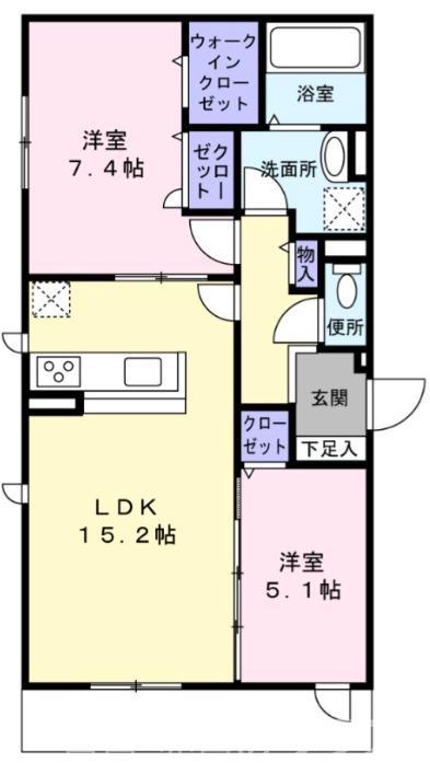 シャ・ブラン(2LDK/1階)の間取り写真