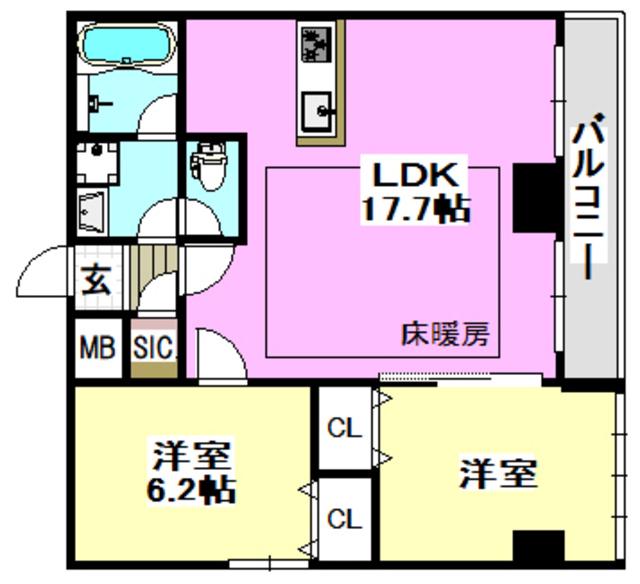 MS.HILLS千里丘サウス(2LDK/6階)の間取り写真