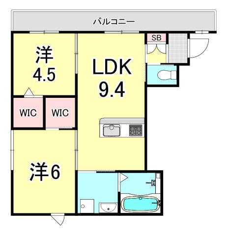 ロワゾブルー甲子園(2LDK/3階)の間取り写真