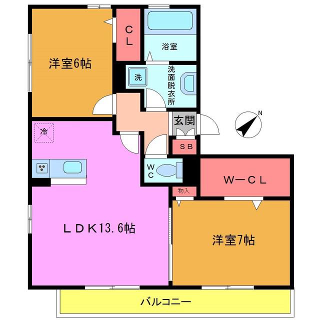 メゾンマグノリア徳住(2LDK/2階)の間取り写真