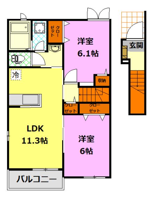 ベルフルールC(2LDK/2階)の間取り写真