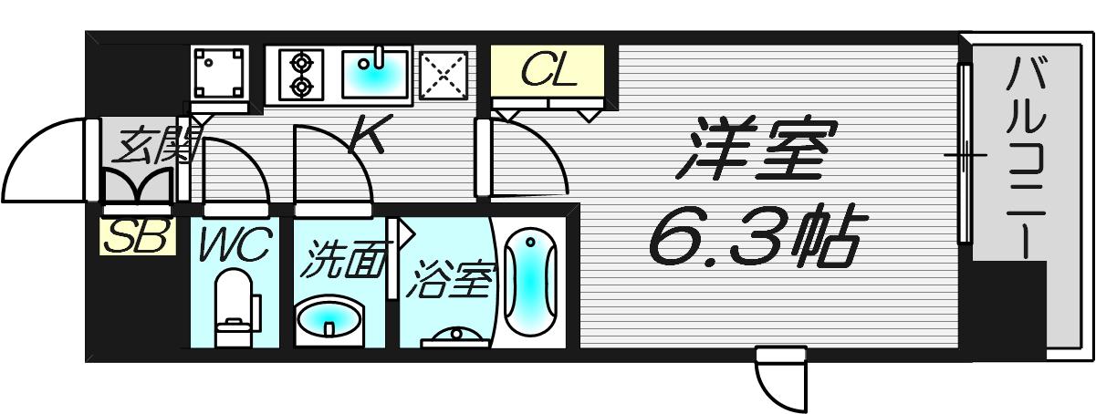 プレサンス梅田北ザ・ライブ(1K/3階)の間取り写真