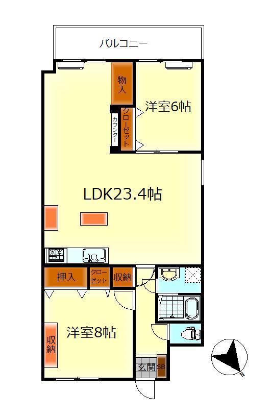 呉中通コープマンション(2LDK/14階)の間取り写真