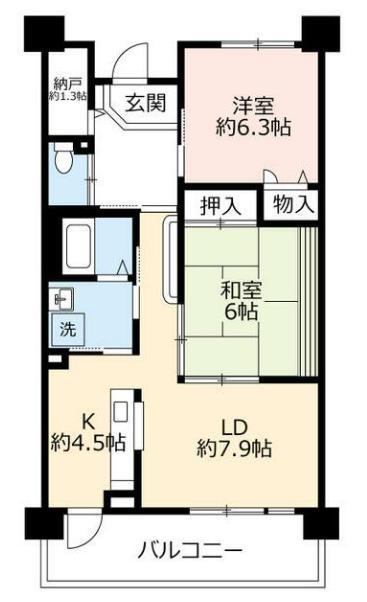 UR KOBE・岡本 4号棟(2LDK/9階)の間取り写真