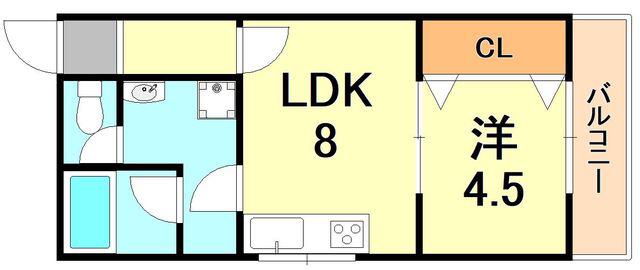 ビタミンテラス新神戸(1LDK/2階)の間取り写真
