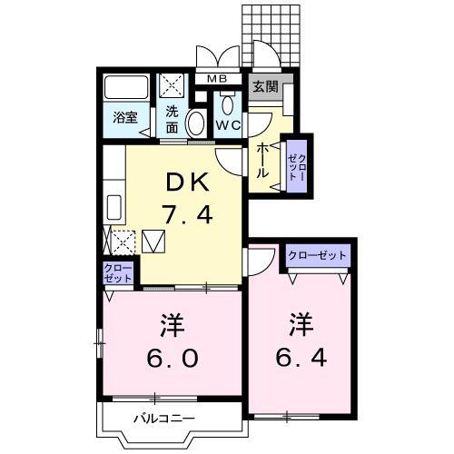 アーバンコートB(2DK/1階)の間取り写真