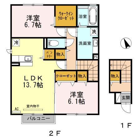 スカイヒルズ(2LDK/2階)の間取り写真