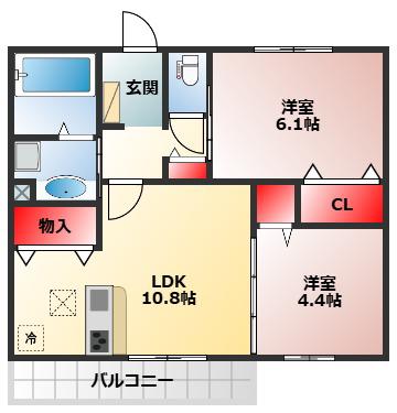 サウス グランツ 2号棟 2(2LDK/2階)の間取り写真