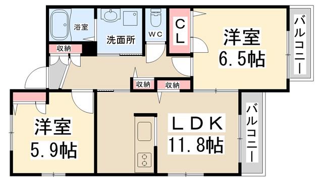 ラフィネ花屋敷(2LDK/2階)の間取り写真