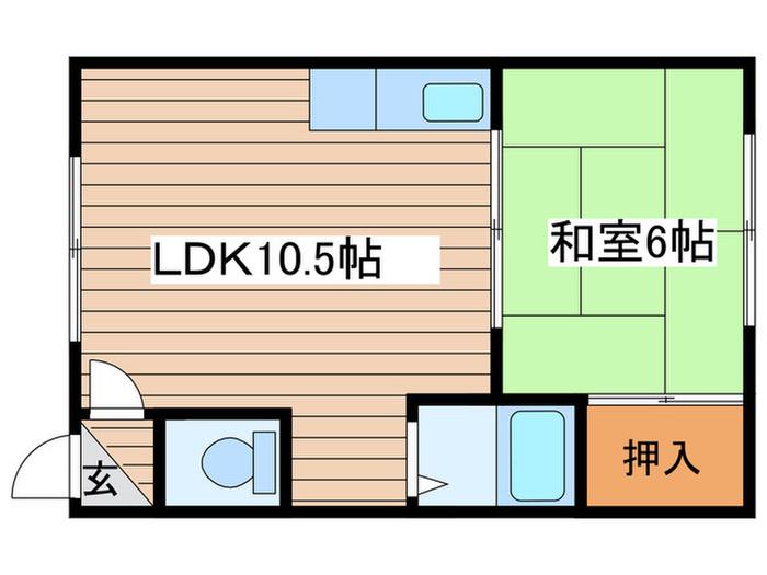 鳴海レジデンスB(1LDK/1階)の間取り写真