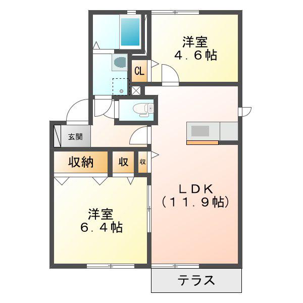 シャンテヴィラ(2LDK/1階)の間取り写真