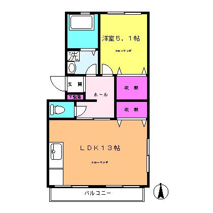 ブライトパレス(1LDK/2階)の間取り写真