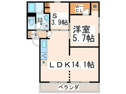 エントピア若葉(1LDK/1階)の間取り写真