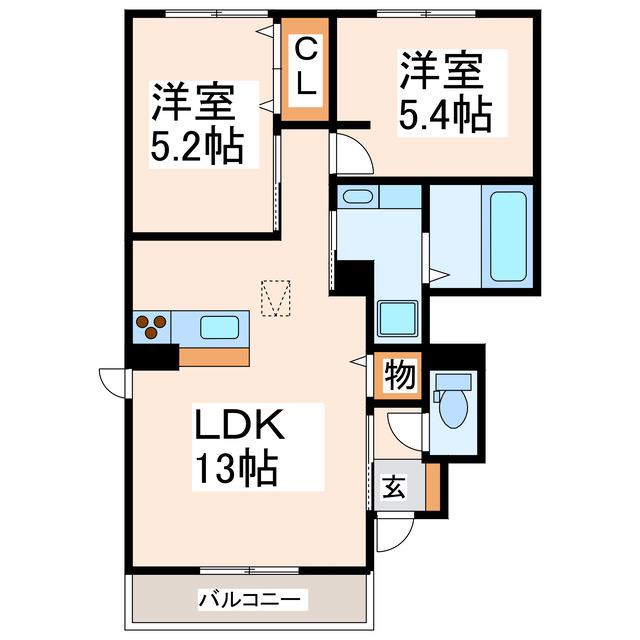 グランシャリオN(2LDK/1階)の間取り写真