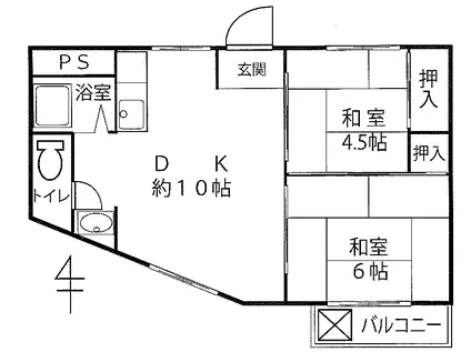 シャトー北畠(2DK/3階)の間取り写真