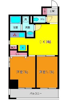 メゾン・デュ・オーラ山下町(2DK/3階)の間取り写真