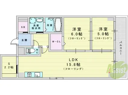 ボナール江坂(2LDK/4階)の間取り写真