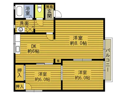 フレグランス杵築(2LDK/2階)の間取り写真