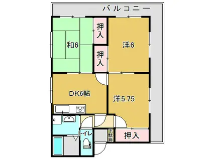 ハーバー山口(3DK/2階)の間取り写真