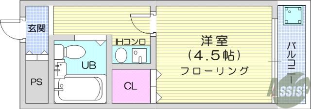 ホワイトハイツ(1K/4階)の間取り写真