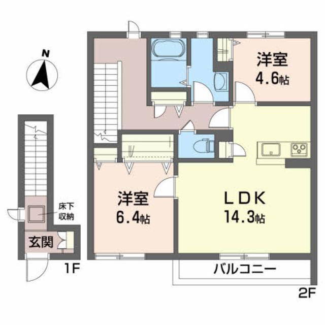 グランドールKEN B(2LDK/2階)の間取り写真