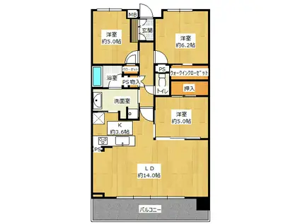 プラウド昭和駒方町(3LDK/4階)の間取り写真