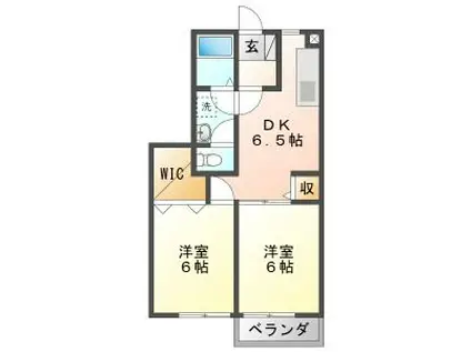 VIILA若宮C(2DK/1階)の間取り写真