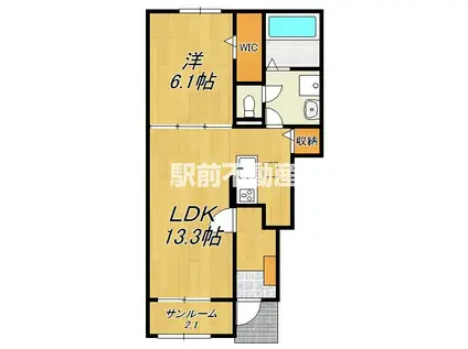 フレアルーチェ日ノ隈II(1LDK/1階)の間取り写真