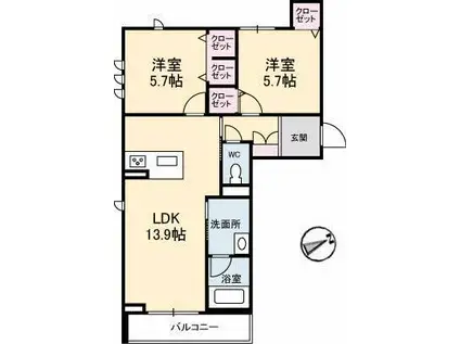 クレスティーク米原(2LDK/2階)の間取り写真